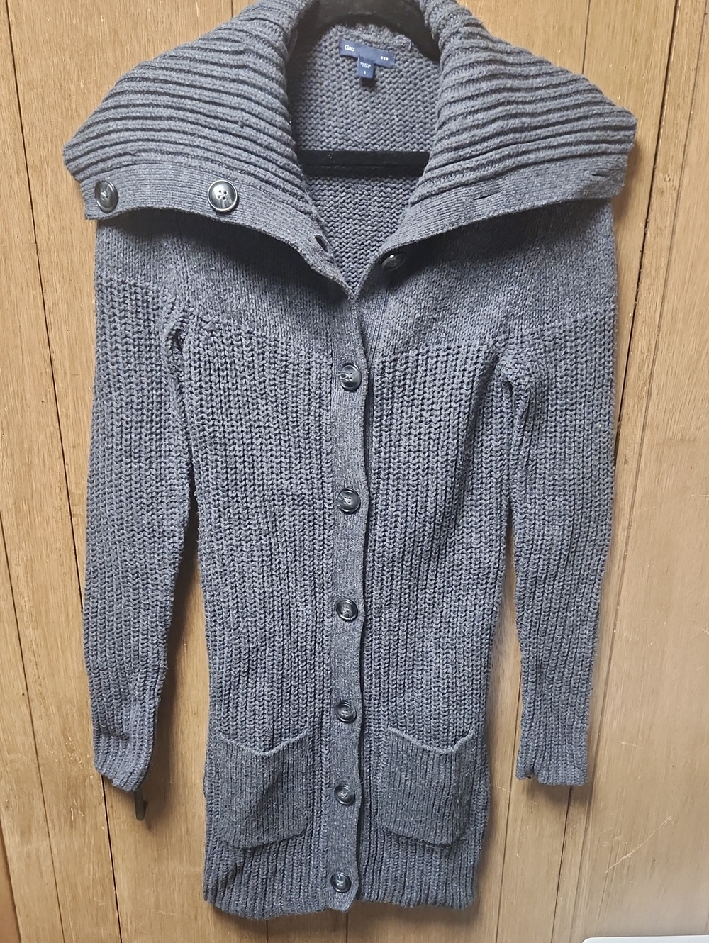 GAP Charcoal Gray Ribbed Shawl-Collar Button Cardigan